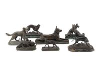 A Group of Seven French Bronze and Patinated Metal Animalier Groups
