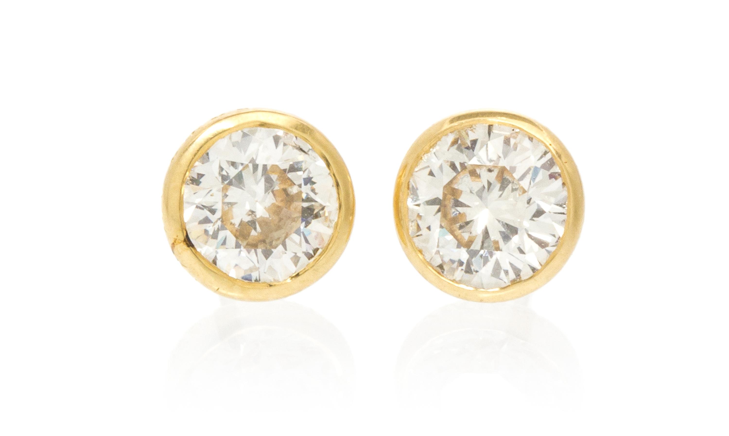 A Pair of 18 Karat Yellow Gold Diamond Stud Earrings, Bulgari, 1.80 dwts.