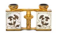 A Pair of Mother-of-Pearl Inset Opera Glasses, Flammarion, Width 3 3/4 inches.