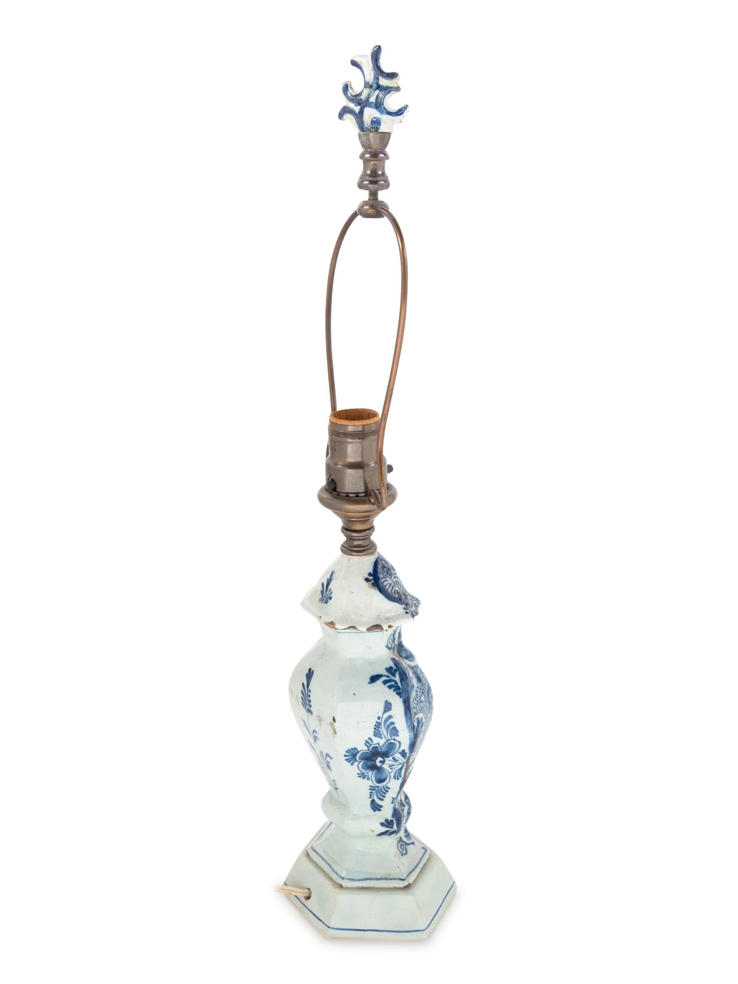 A Delft Vase and Cover Mounted as a Lamp