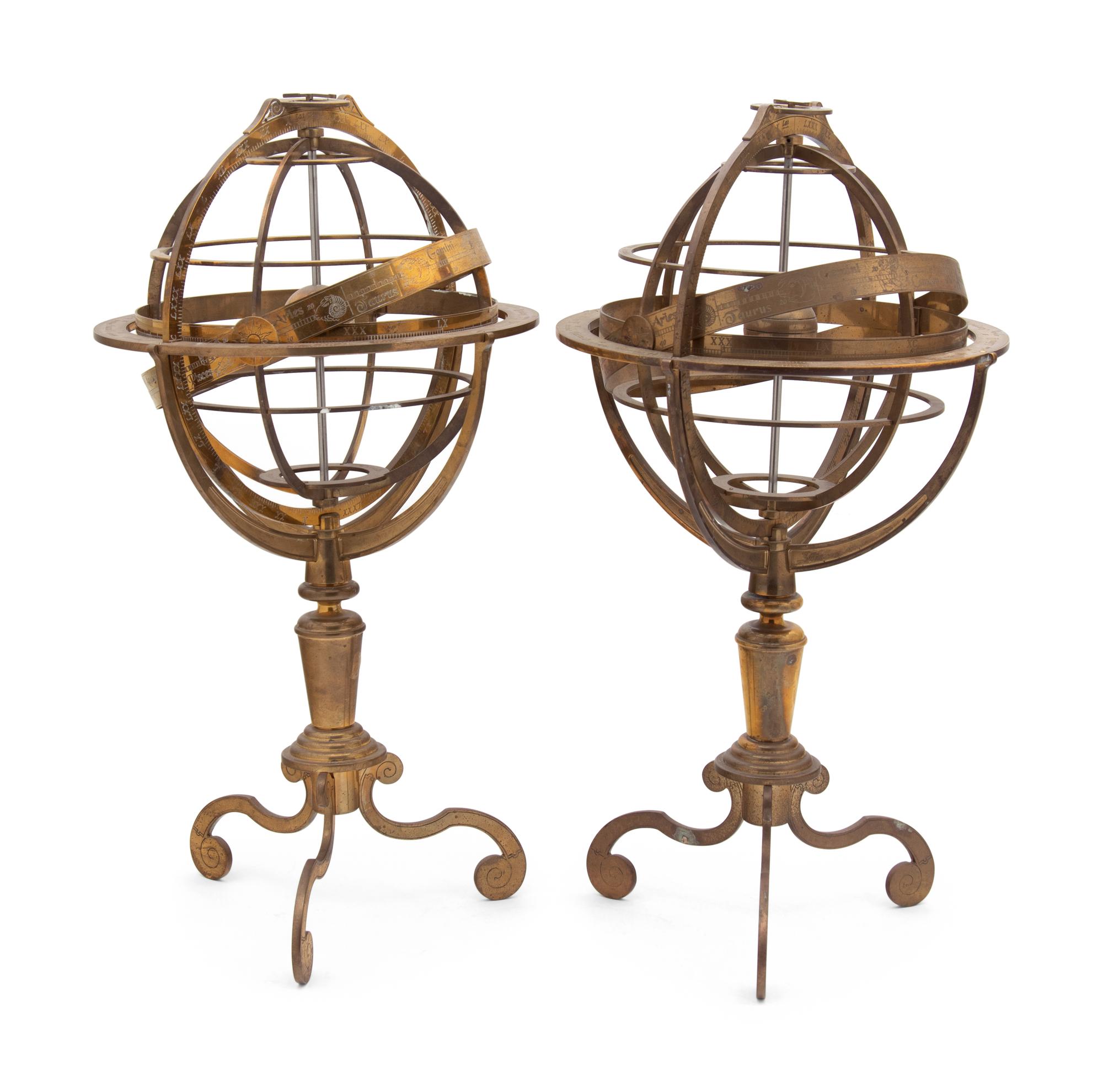 Two English Brass Armillary Spheres