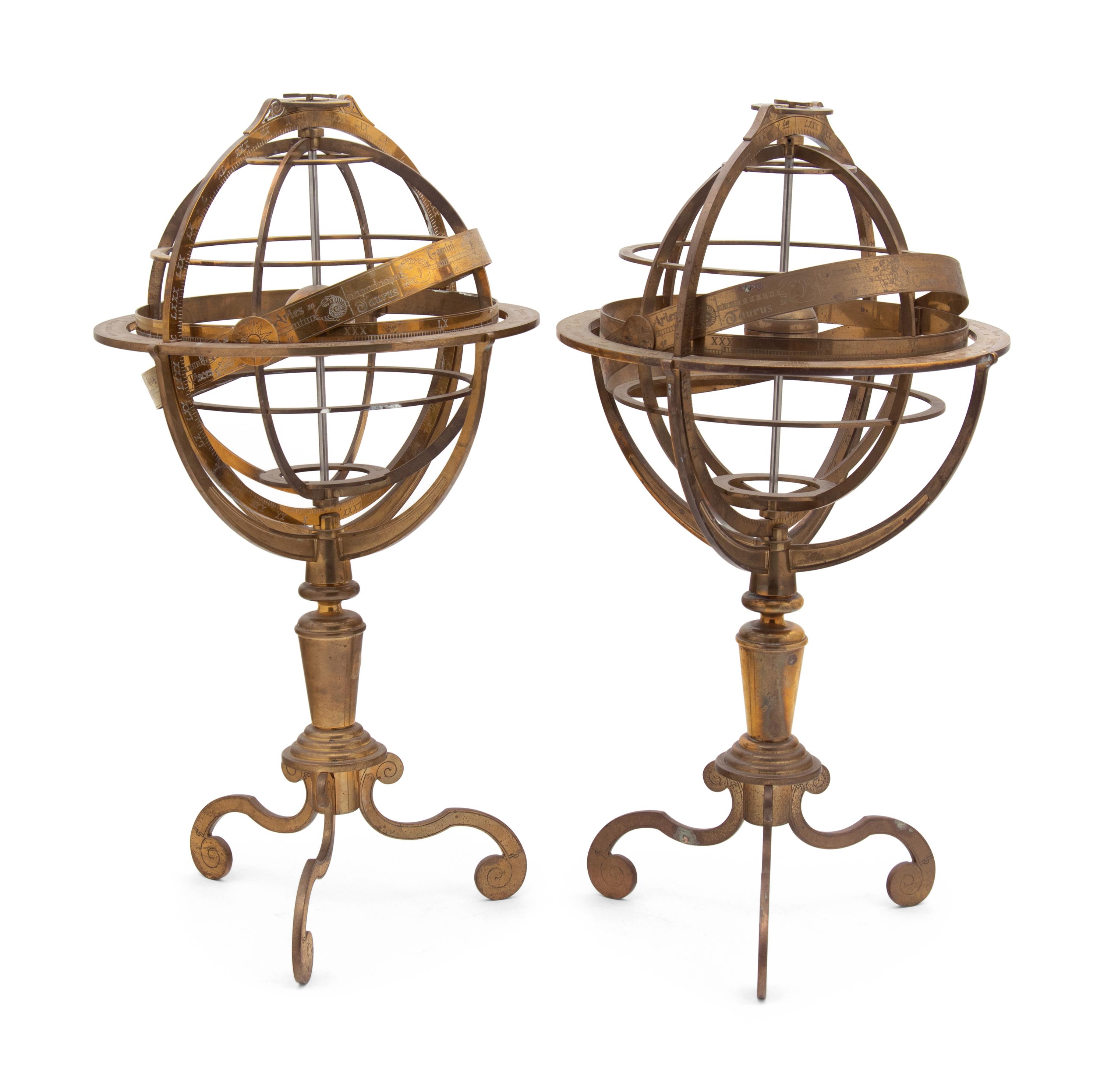 Two English Brass Armillary Spheres