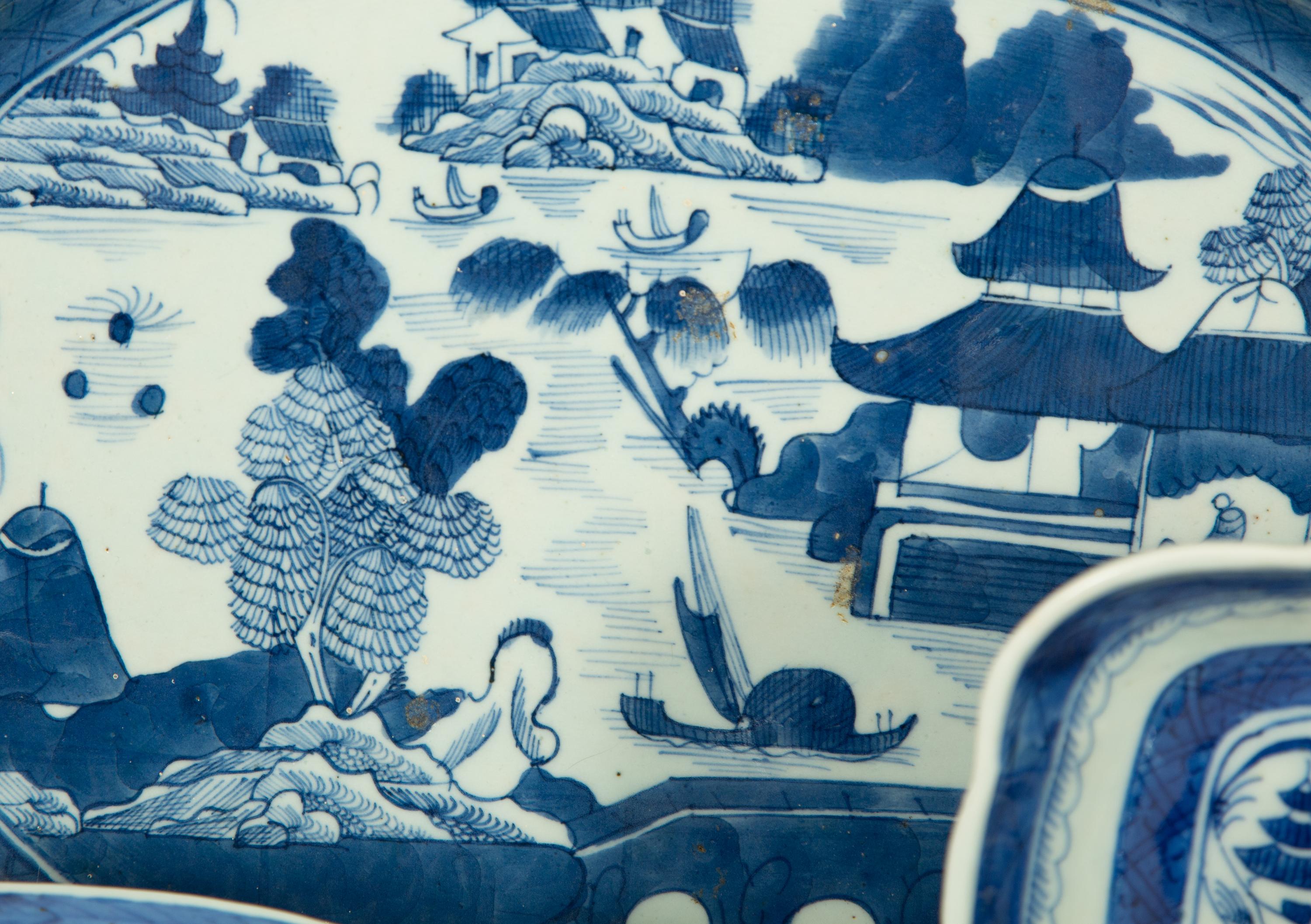 A Collection of Chinese Blue and White Canton Porcelain Table Articles