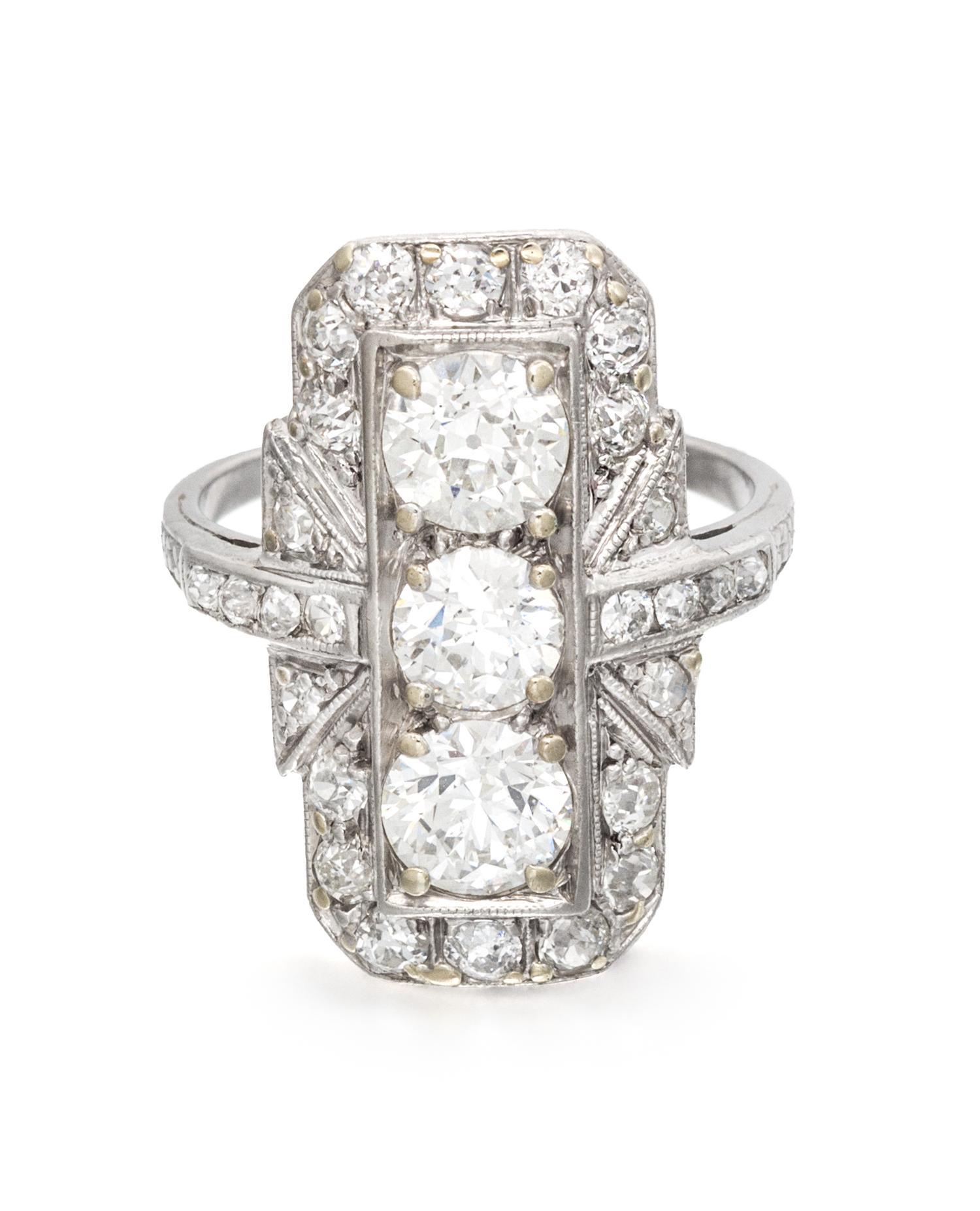 An Art Deco Platinum and Diamond Ring, 4.40 dwts.