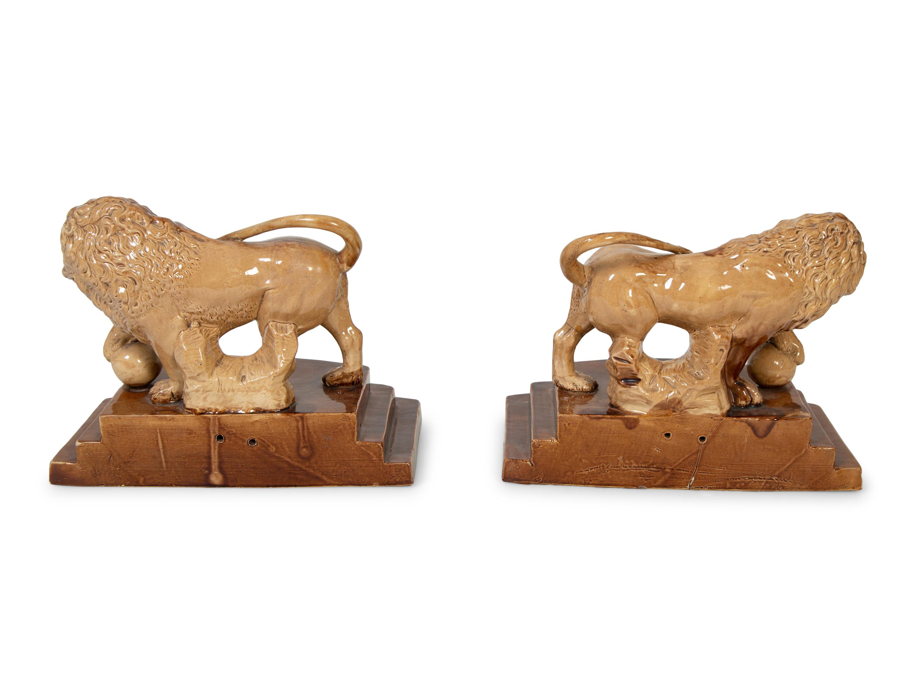 A Pair of English Glazed Pottery Medici Lions — CIRCA 1790