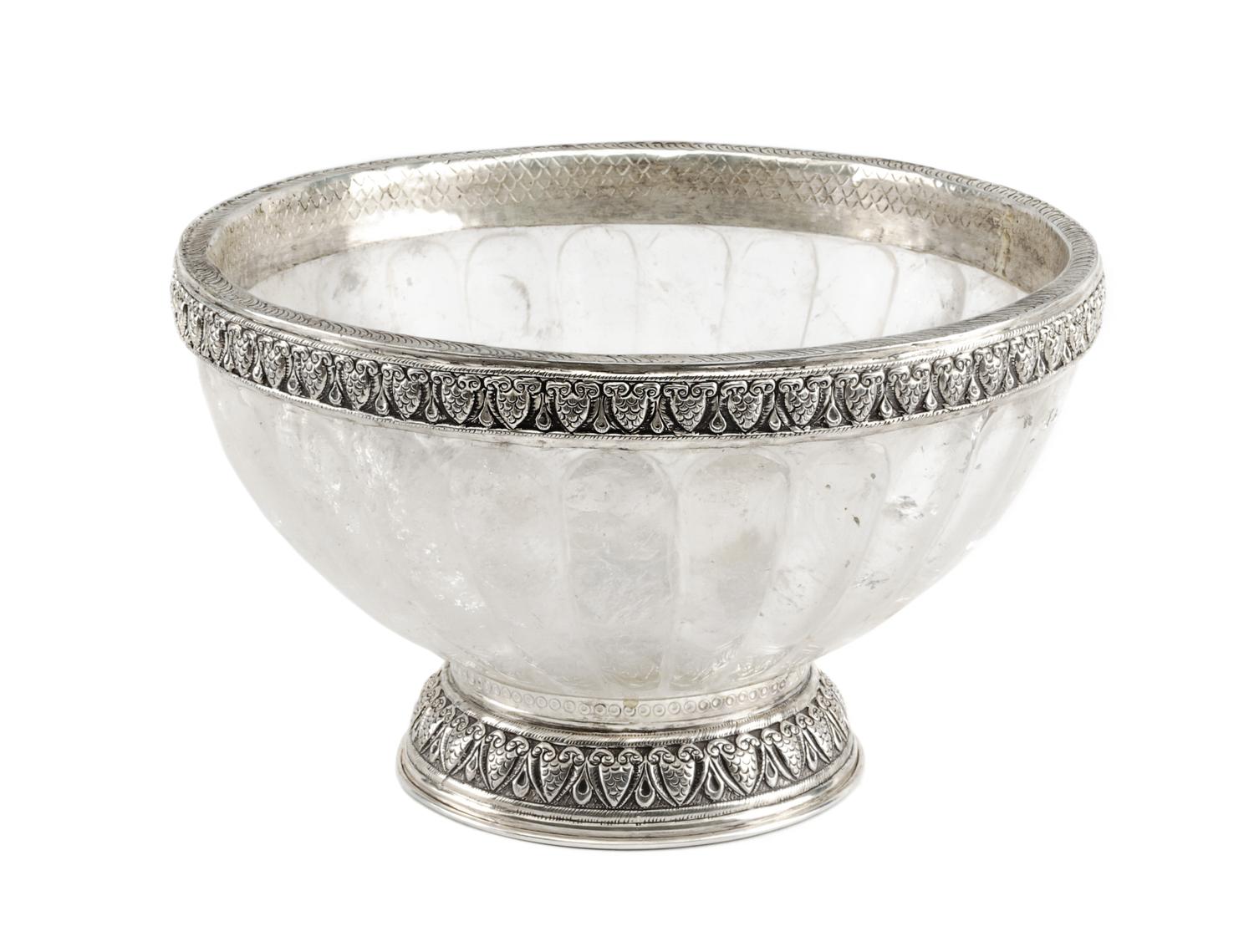 A Silver Mounted Rock Crystal Center Bowl Diameter 12 inches.