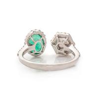 COLORED DIAMOND, DIAMOND, AND EMERALD TOI ET MOI RING