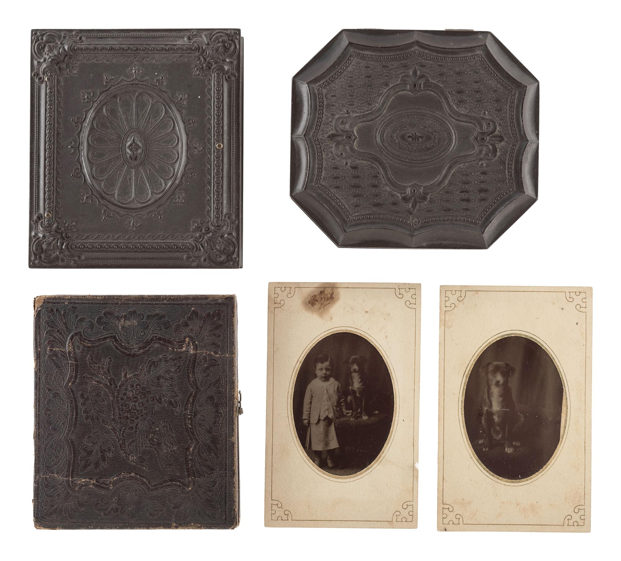 [EARLY PHOTOGRAPHY]. A group of 24 daguerreotypes, ambrotypes, tintypes, and CDVs of children of varying ages, incl. a young boy posed with his dog.