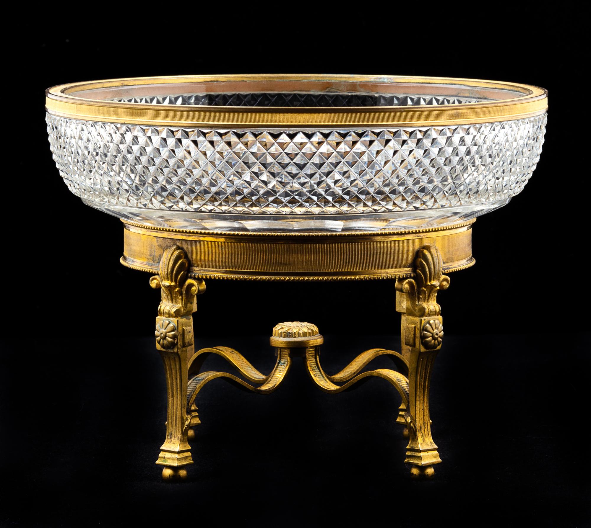 A French Gilt Bronze Mounted Cut Glass Bowl Diameter 8 1/2 inches. — 19TH CENTURY