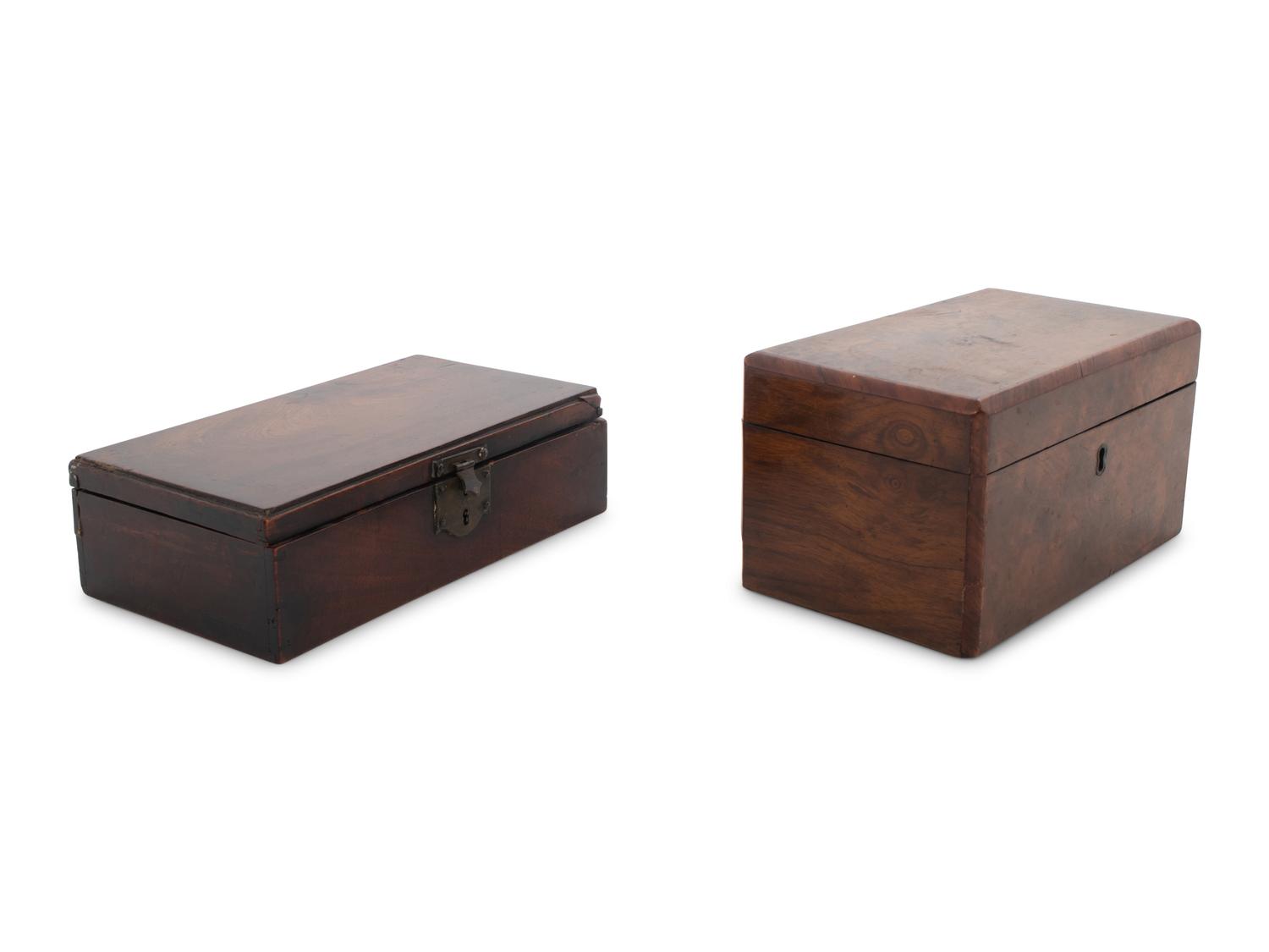 A Continental Burlwood Tea Caddy and a Mahogany Table Casket