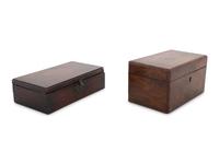 A Continental Burlwood Tea Caddy and a Mahogany Table Casket