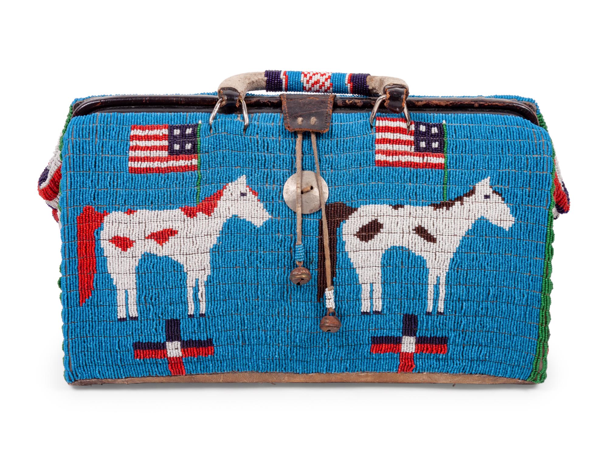 Sioux Beaded "Doctor's Bag", with American Flags and Pinto Ponies