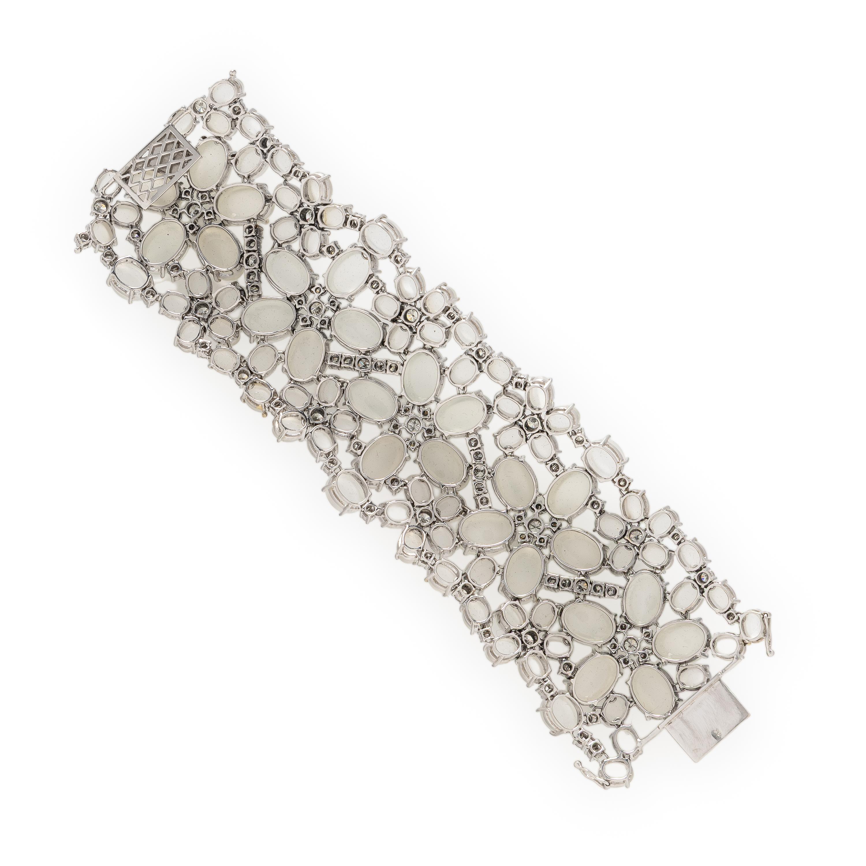 Moonstone, Diamond, and White Gold Bracelet