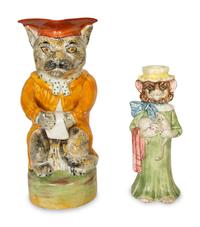 Two Majolica Cat Figural Table Articles