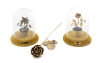 A Pair of Mexican Silver-Gilt and Gem Inset Models of Flowers Height of tallest 6 1/4 inches. — RETAILED BY CARTIER