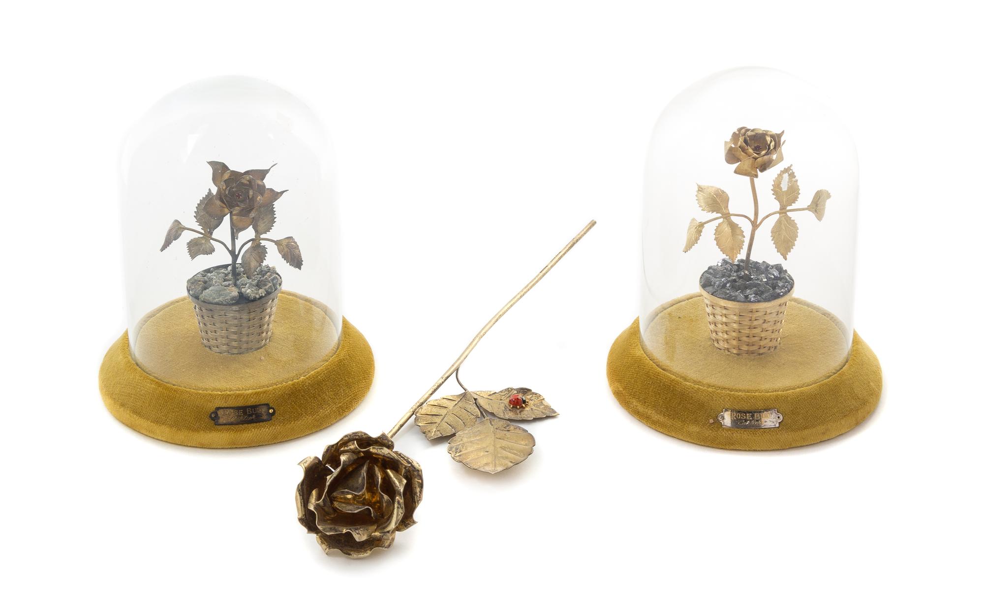 A Pair of Mexican Silver-Gilt and Gem Inset Models of Flowers Height of tallest 6 1/4 inches. — RETAILED BY CARTIER