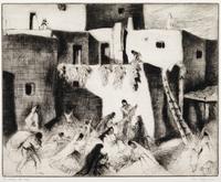 A group of three prints ( Corn Husking - Taos Pueblo; Saint's Day Processional; Gift Bearing at Dawn)