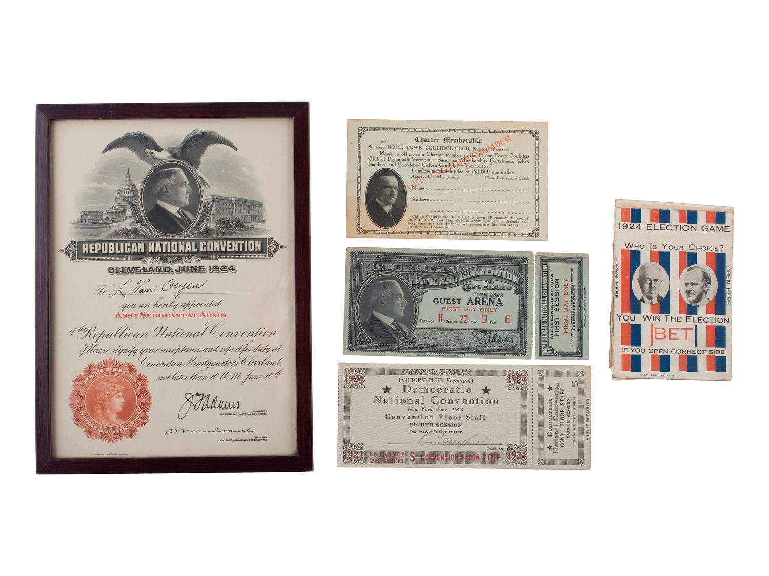[COOLIDGE, Calvin (1872-1933)]. A group of pamphlets and ephemera from the 1924 election.