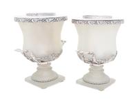 A Pair of English Silver-Plate and Frosted Glass Wine Coolers