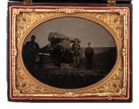 [CIVIL WAR]. Half plate tintype featuring Union officers posed with a Rodman Gun.