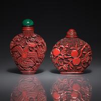 Two Chinese Cinnabar Lacquer Snuff Bottles, 18th Century — 清中期 剔紅鼻烟壺兩支