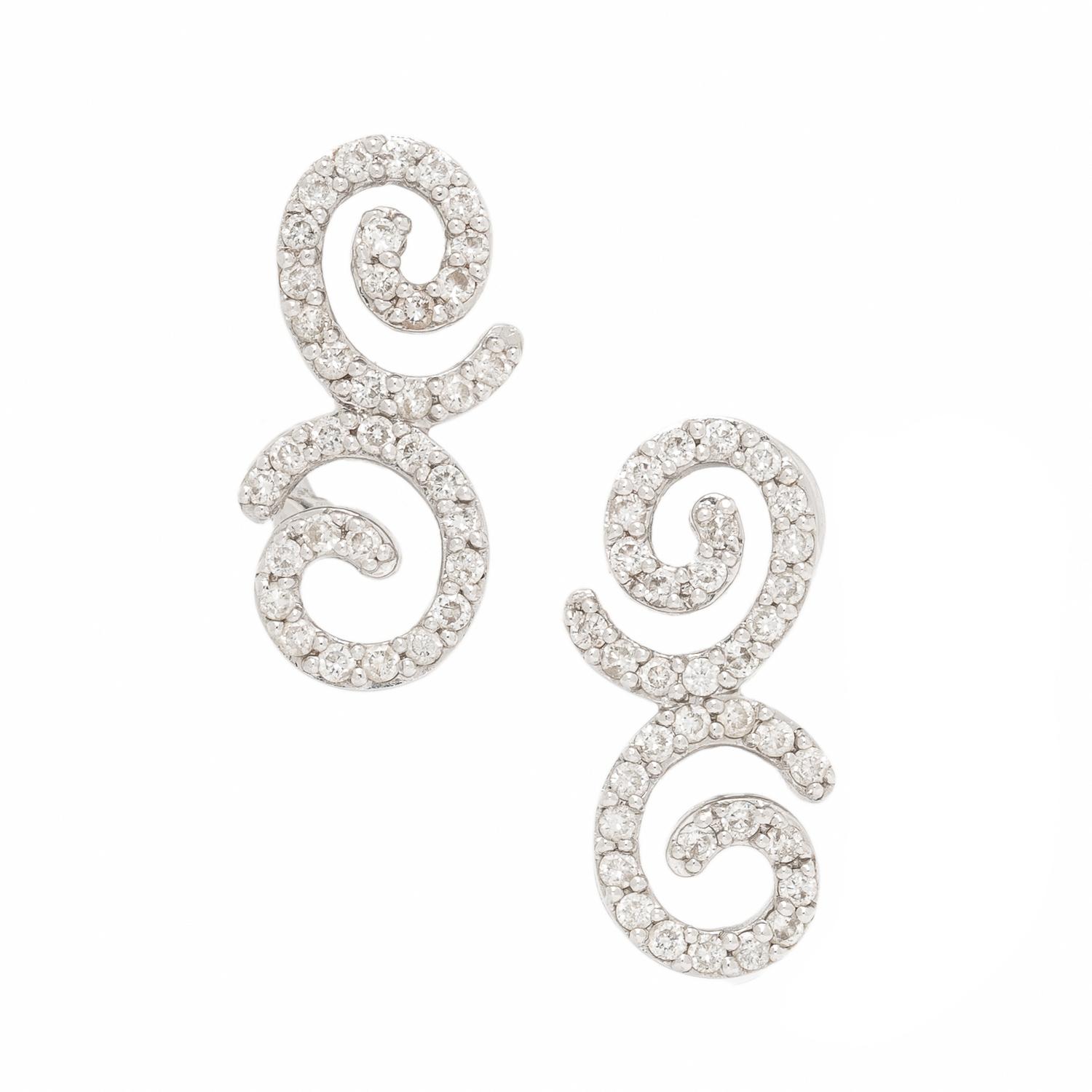 Diamond and White Gold Swirl Earrings
