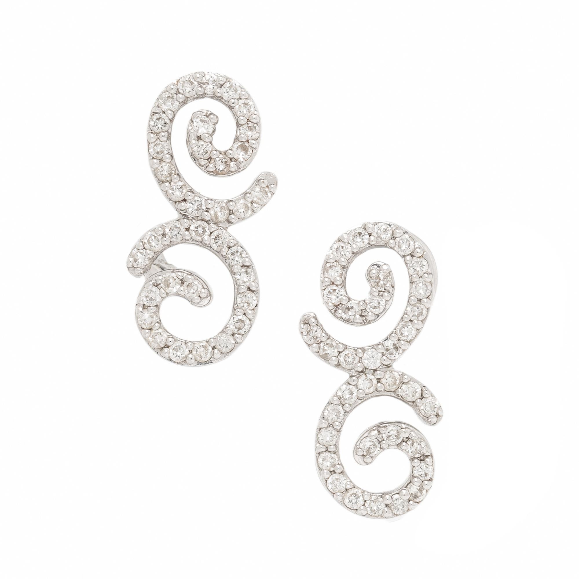 Diamond and White Gold Swirl Earrings
