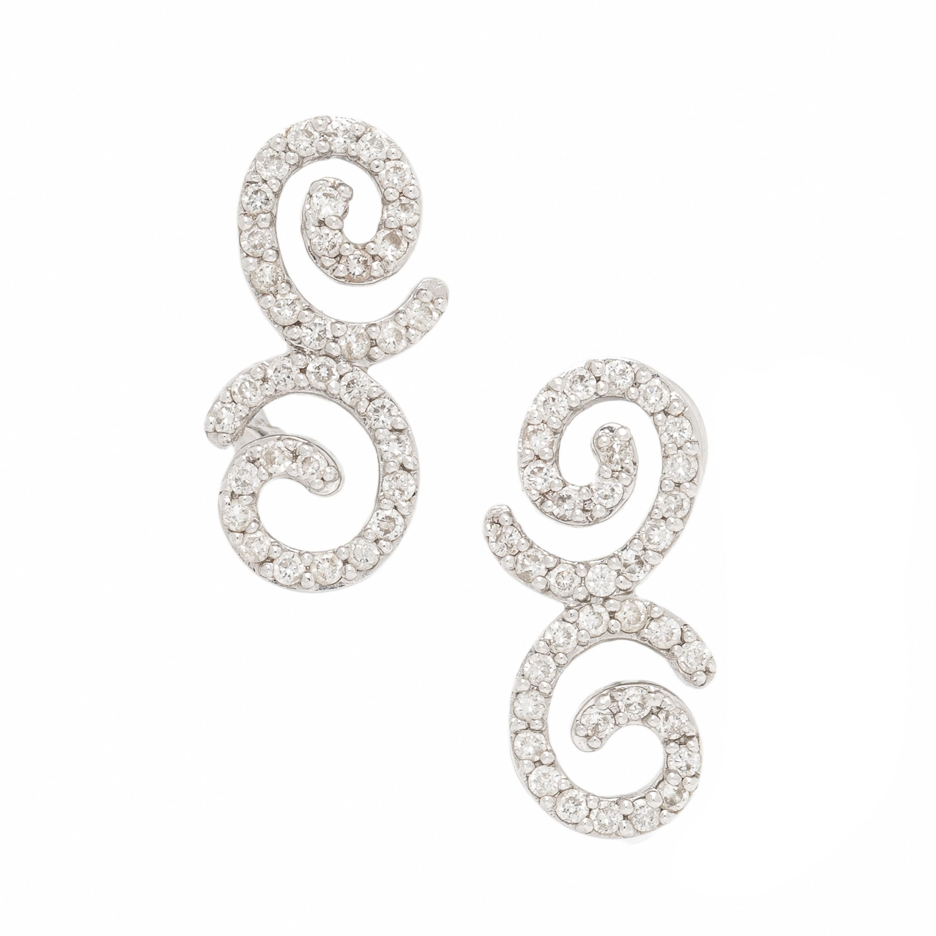 Diamond and White Gold Swirl Earrings
