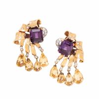 Retro, Amethyst, Citrine, Diamond, and Rose Gold Earrings