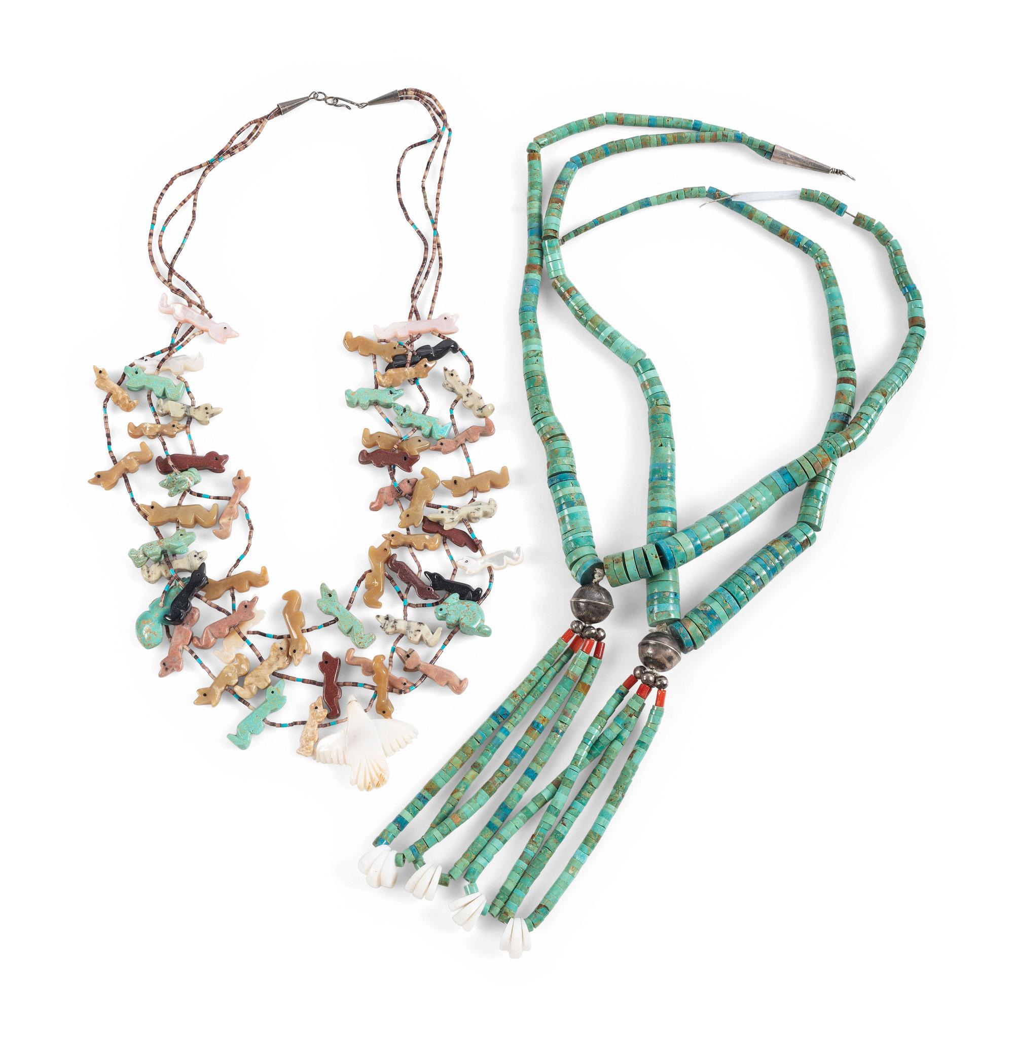 Pueblo Rolled Turquoise Necklace AND Zuni Fetish Necklace