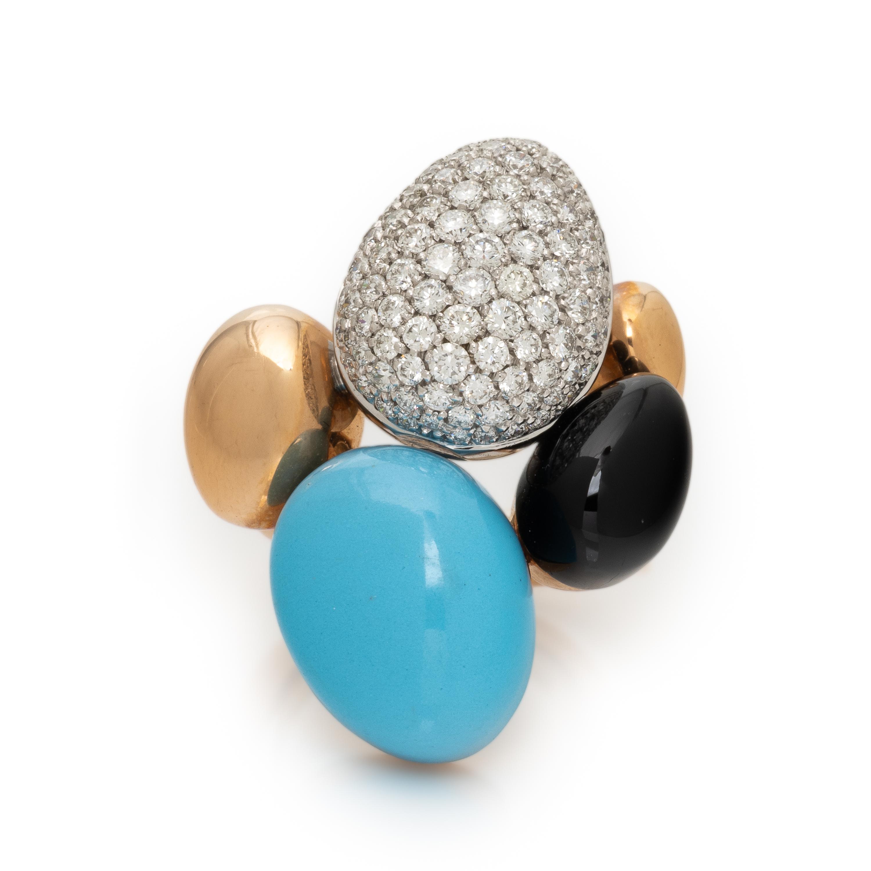 Roberto Coin, Turquoise, Onyx, and Diamond 'Ikebana' Ring