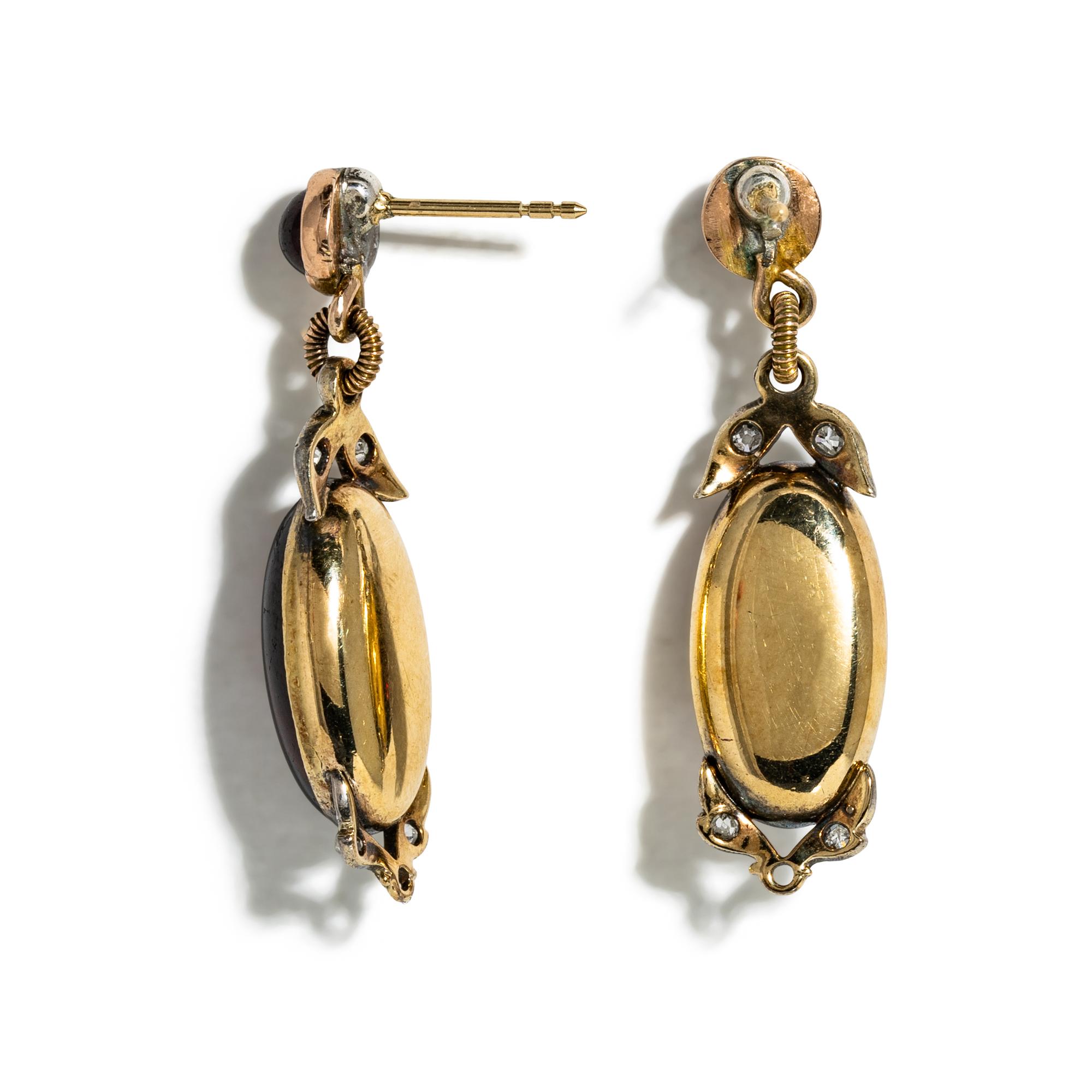 VICTORIAN, GARNET, DIAMOND, AND YELLOW GOLD EARRINGS