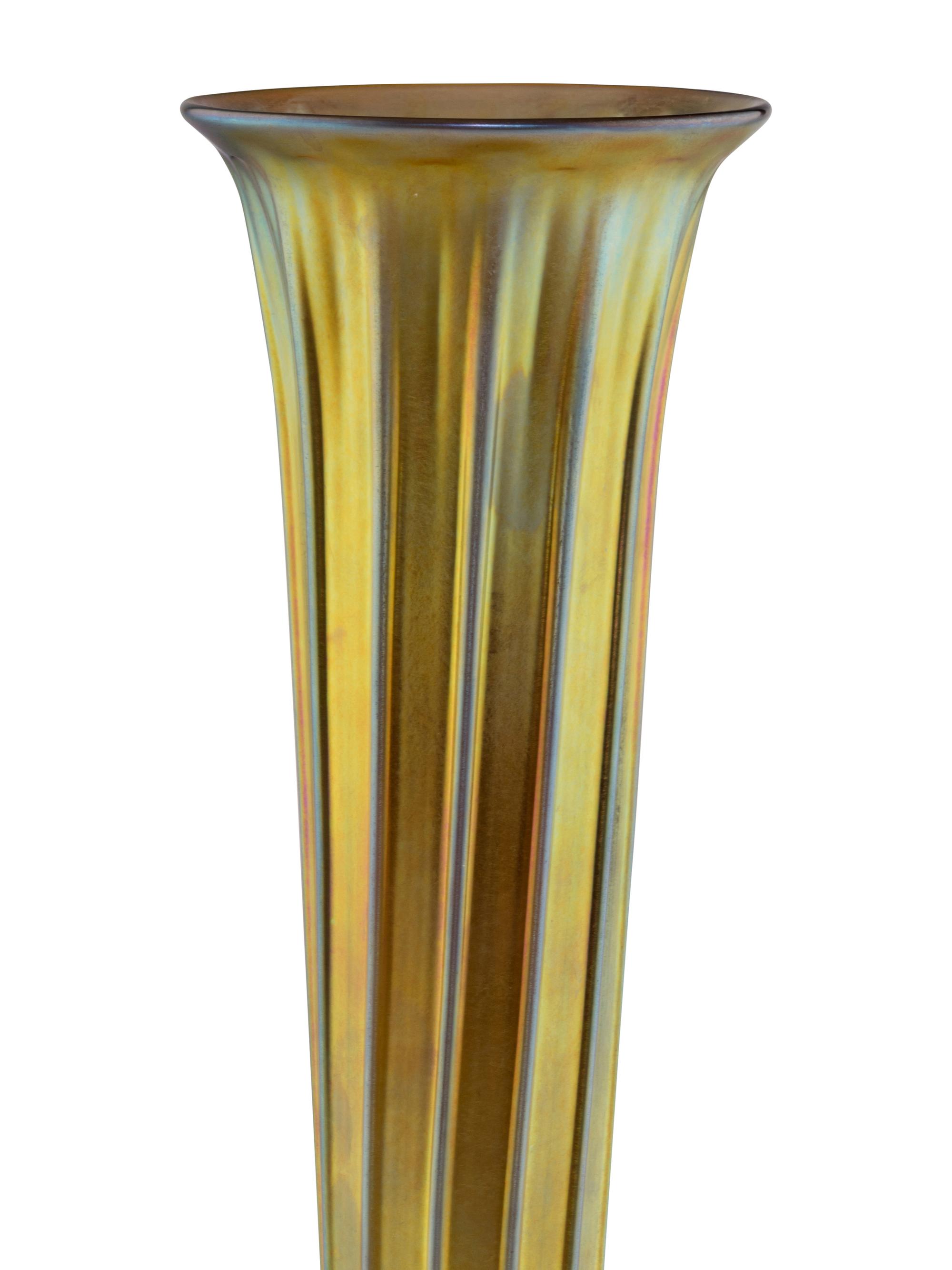 A Lundberg Studios Bronze Mounted Iridescent Glass Vase