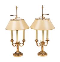 A Pair of Gilt Metal and Tôle Bouillotte Lamps