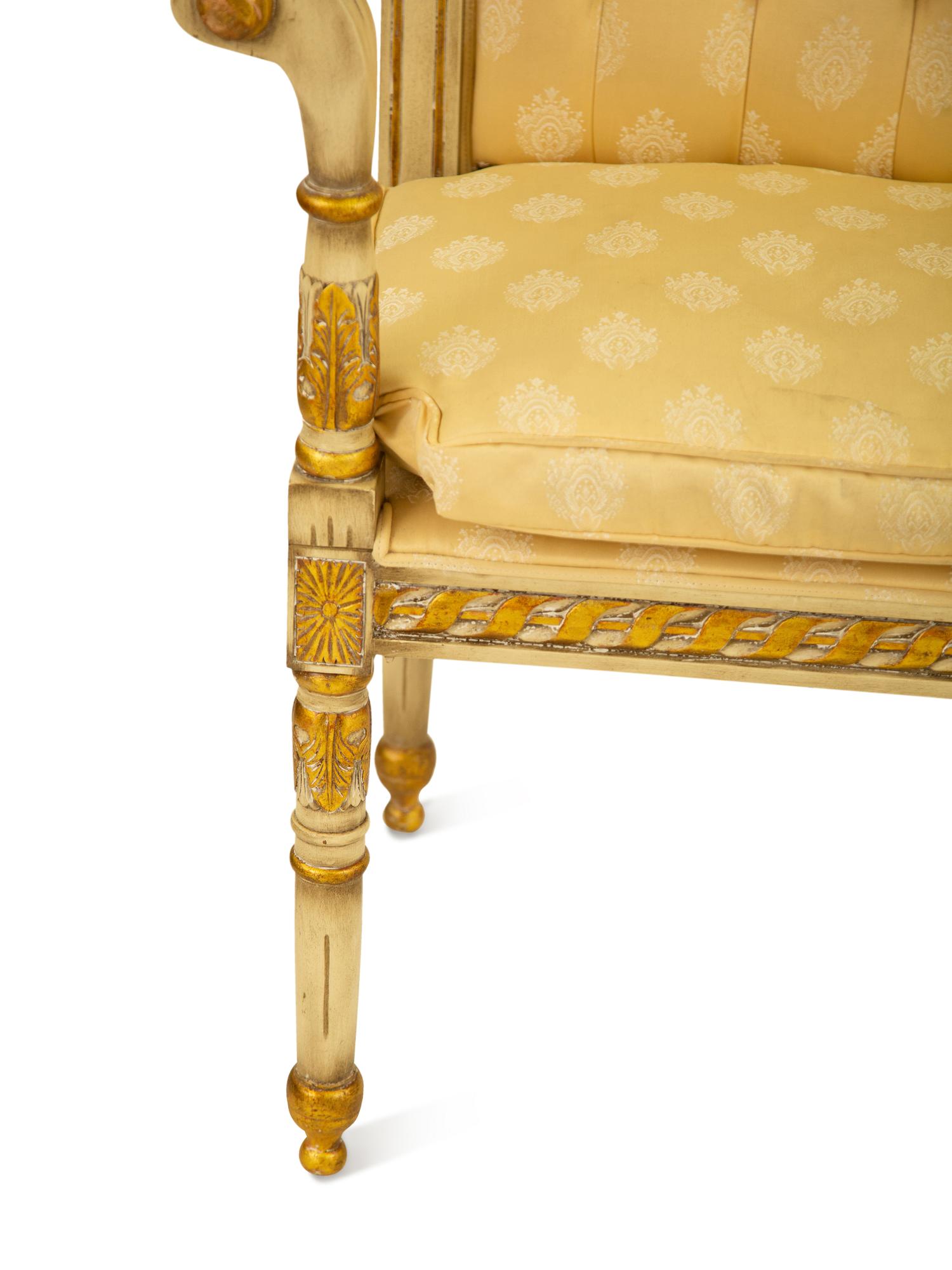 An Italian Style Louis XVI Style Painted and Parcel Gilt Settee