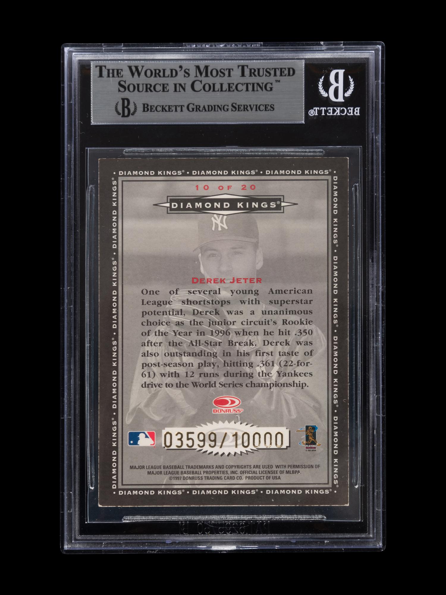 A 1998 Donruss Diamond Kings Derek Jeter Signed Autograph Baseball Card No. 10 (Beckett Authentication Services BAS Certified),
