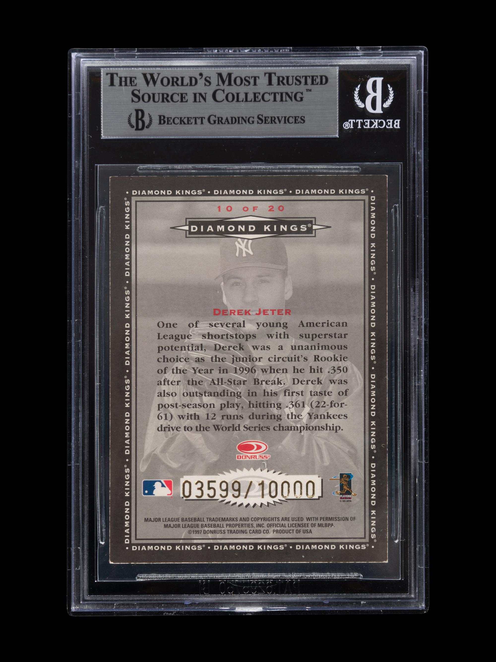 A 1998 Donruss Diamond Kings Derek Jeter Signed Autograph Baseball Card No. 10 (Beckett Authentication Services BAS Certified),