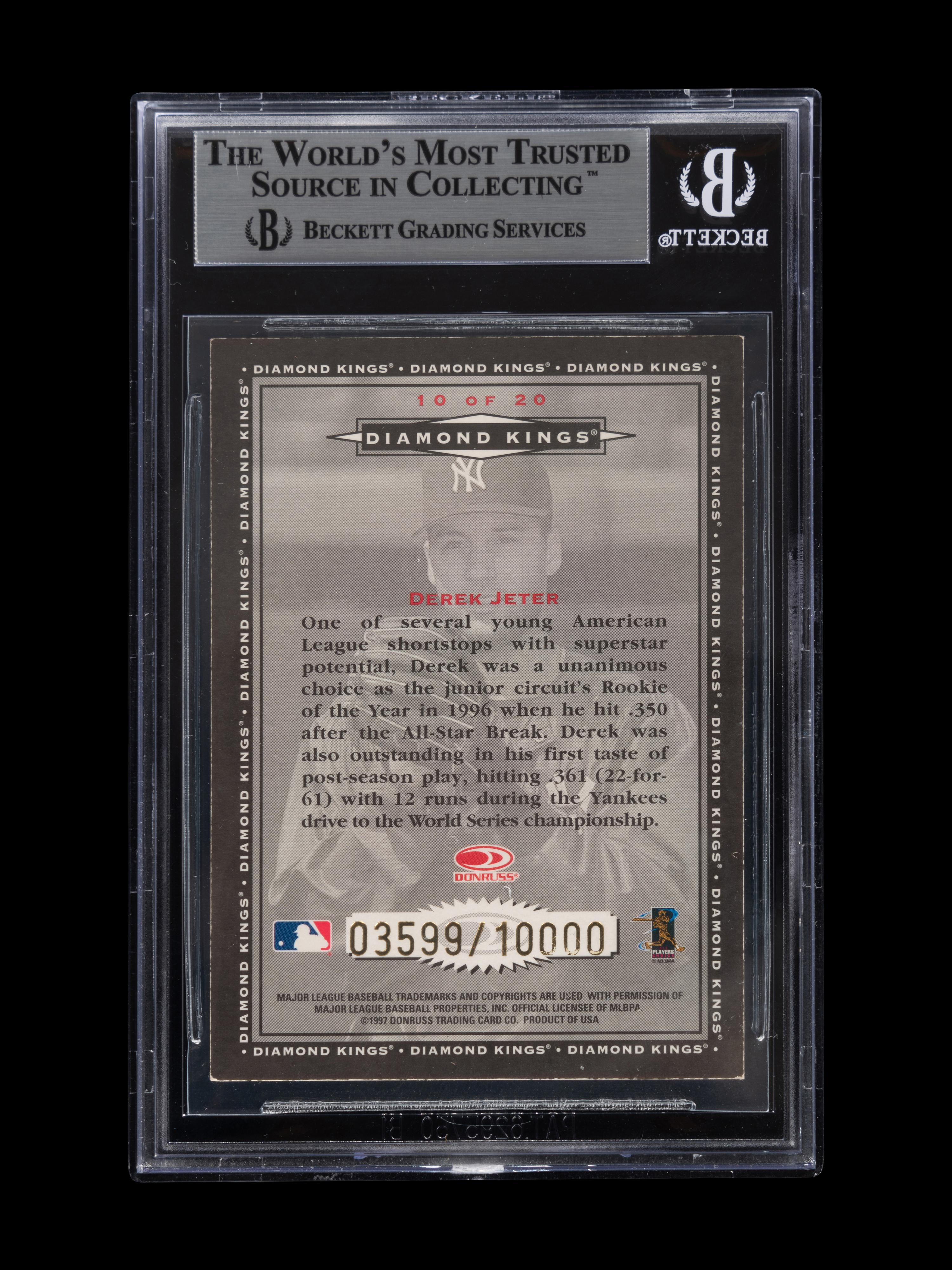 A 1998 Donruss Diamond Kings Derek Jeter Signed Autograph Baseball Card No. 10 (Beckett Authentication Services BAS Certified),