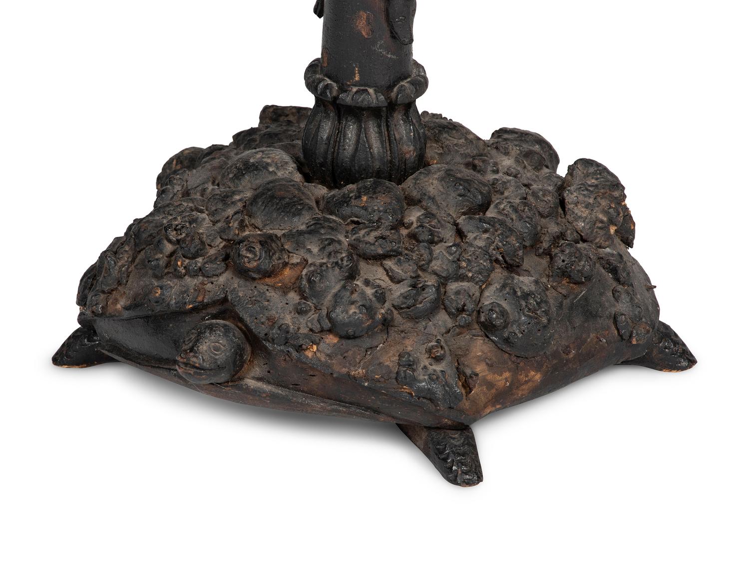 A Folk Art Carved Rootwood and Burlwood Snake and Turtle Pedestal