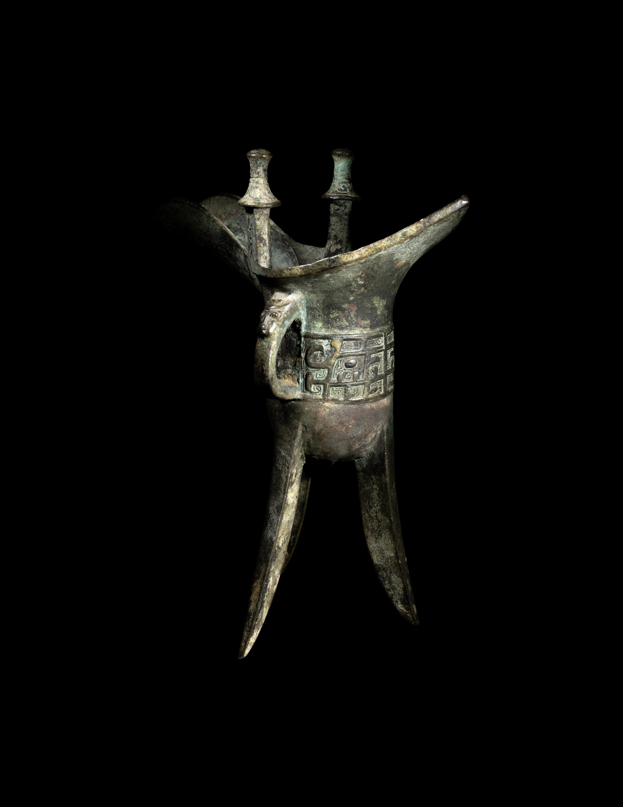 A Chinese Archaistic Bronze Jue Drinking Vessel