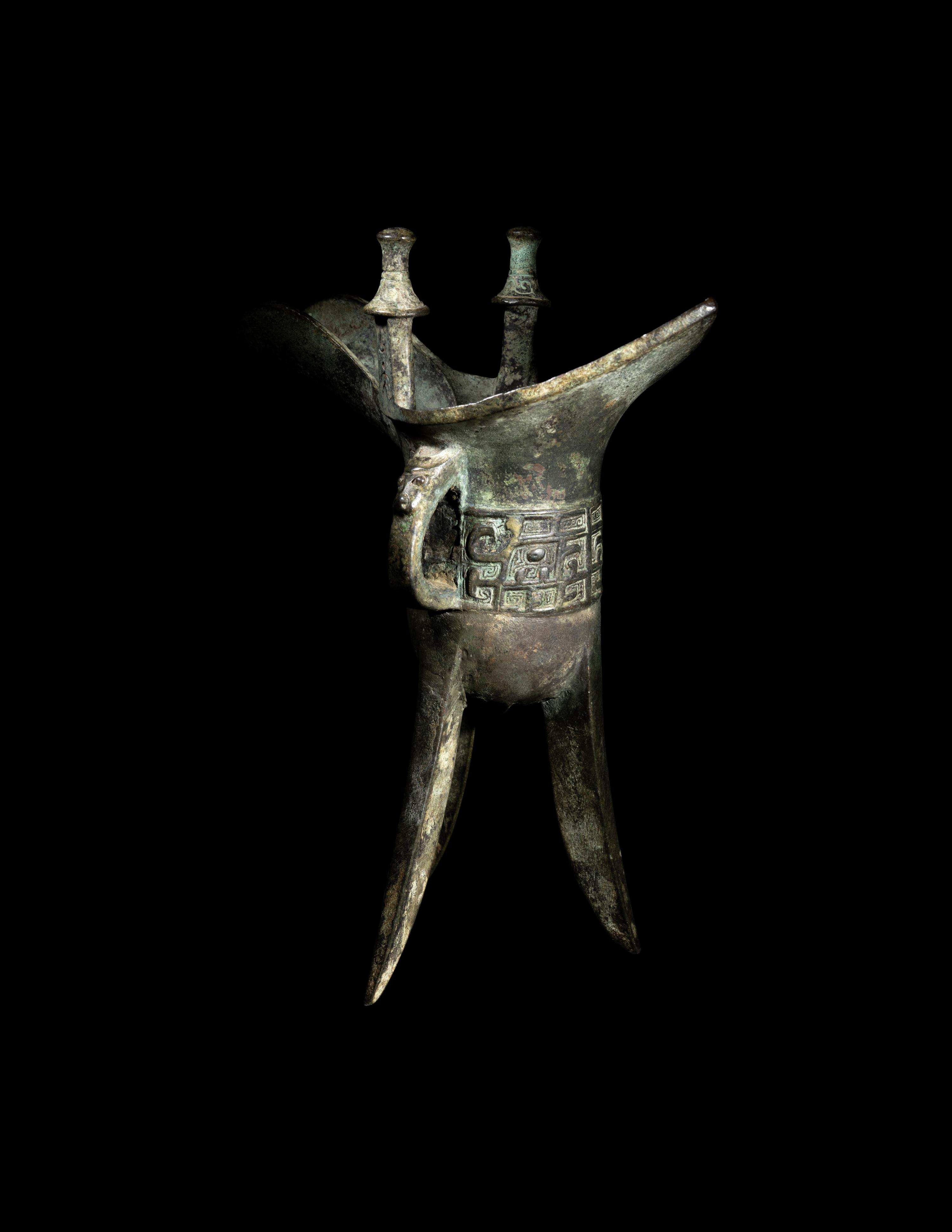 A Chinese Archaistic Bronze Jue Drinking Vessel