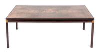 A Danish Copper and Rosewood Low Table Height 19 1/2 x width 55 1/4 x depth 31 inches.