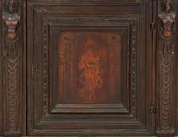 An Italian Carved Walnut Side Cabinet with Marquetry Panel Door