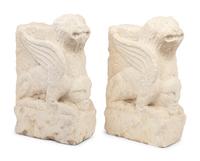 A Pair of Gothic Style Carved Marble Ornaments