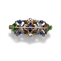 AUSTRO-HUNGARIAN, ANTIQUE, MULTIGEM AND ENAMEL BROOCH