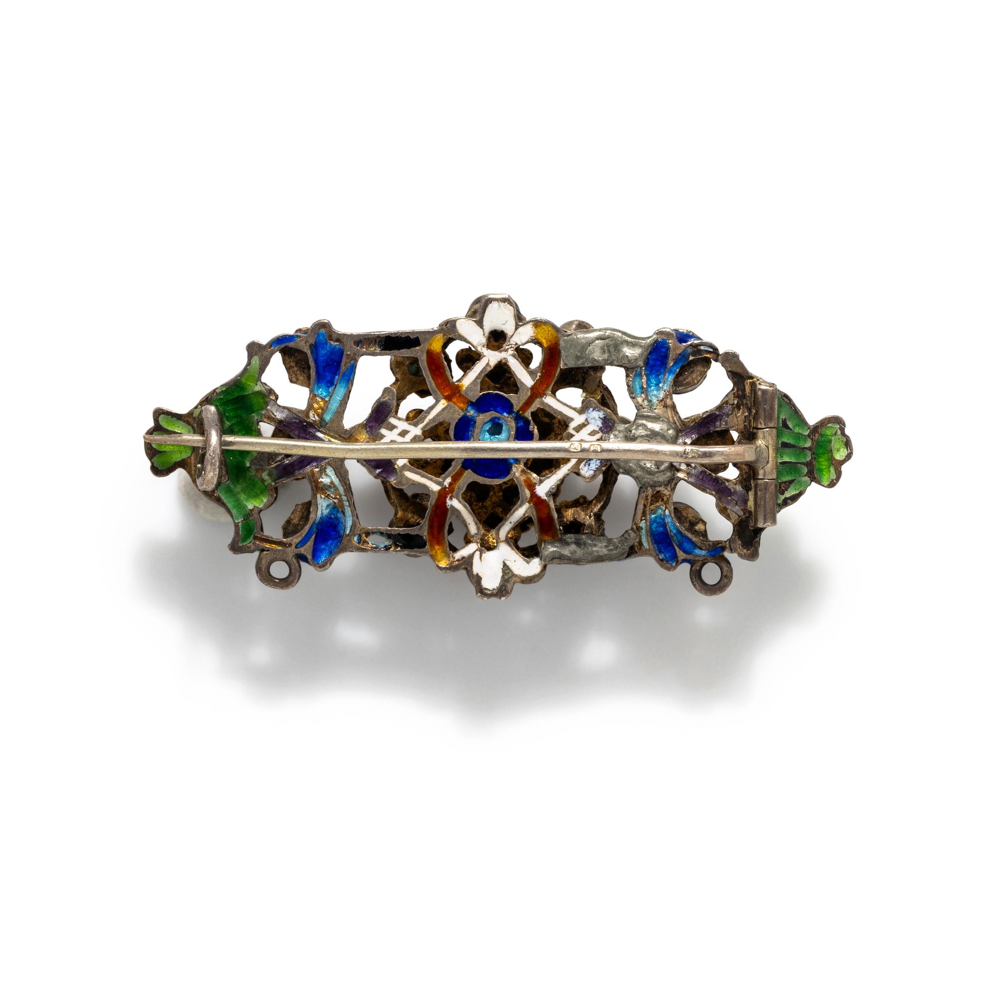 AUSTRO-HUNGARIAN, ANTIQUE, MULTIGEM AND ENAMEL BROOCH