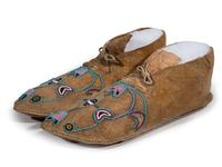 Apsáalooke [Crow] Beaded Hide Moccasins, with Buffalo Hide Parfleche Soles