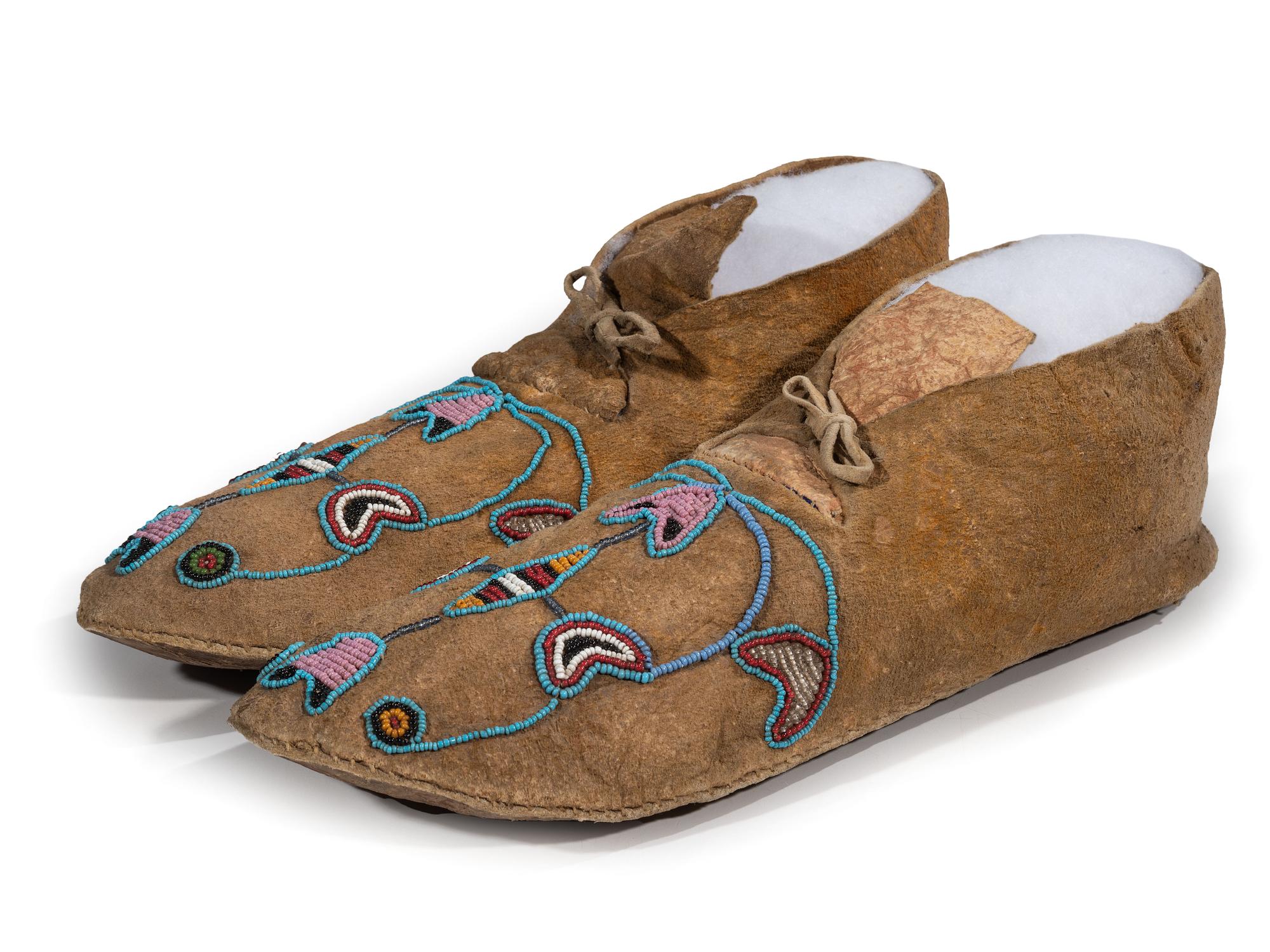Apsáalooke [Crow] Beaded Hide Moccasins, with Buffalo Hide Parfleche Soles