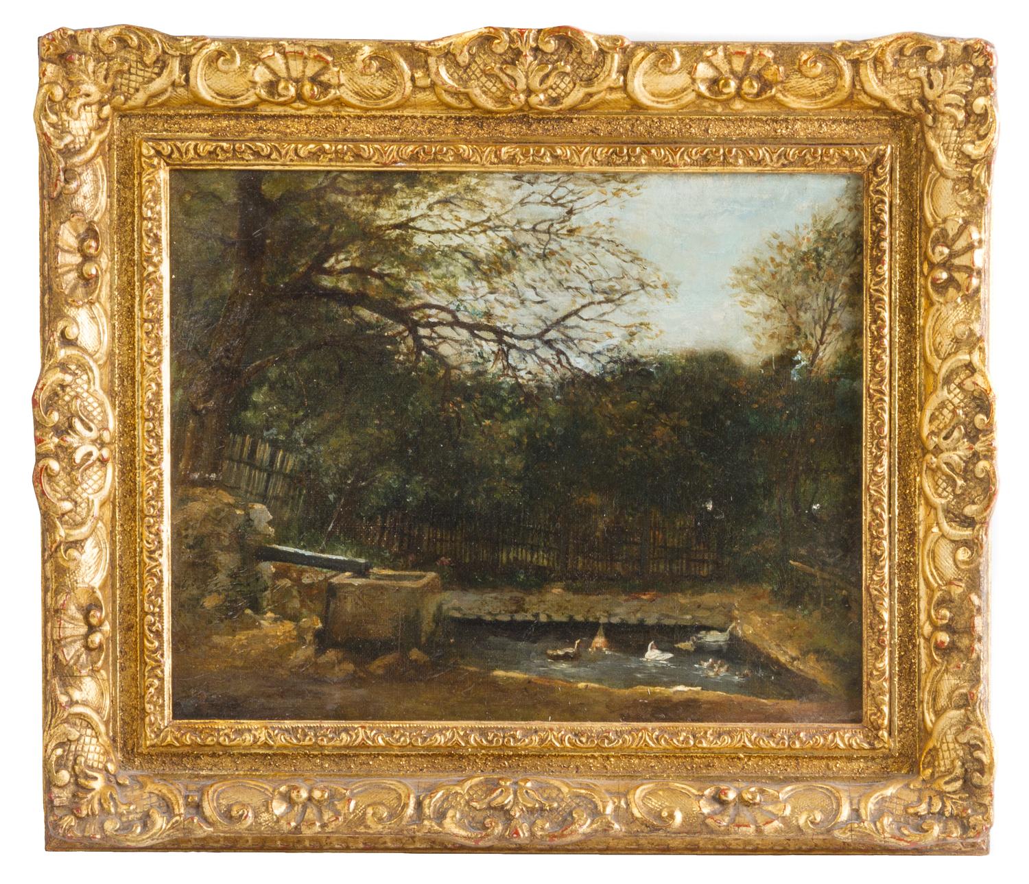Attributed to Charles Daubigny, (French, 1817-1878), Landscape with Ducks and Pond
