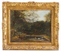 Attributed to Charles Daubigny, (French, 1817-1878), Landscape with Ducks and Pond